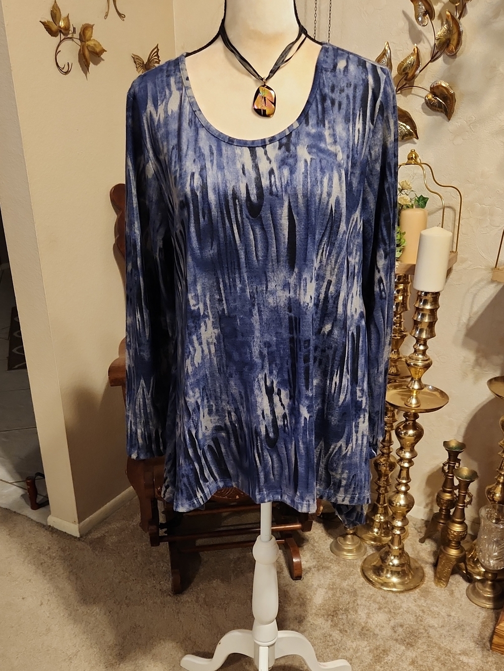 Allie & Rob Indigo Blue Tie-Dye Long Sleeve Top